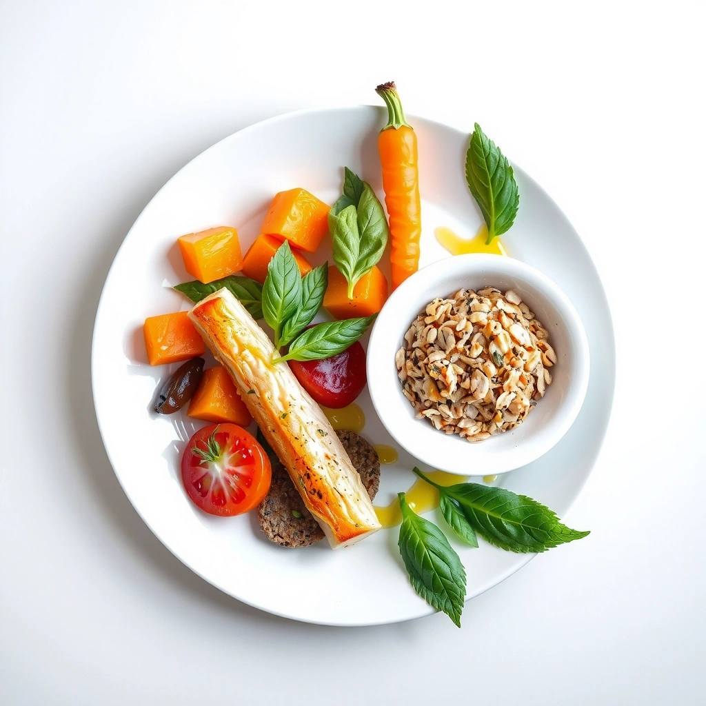 Gesunde, ausgewogene Mahlzeit mit frischen Zutaten